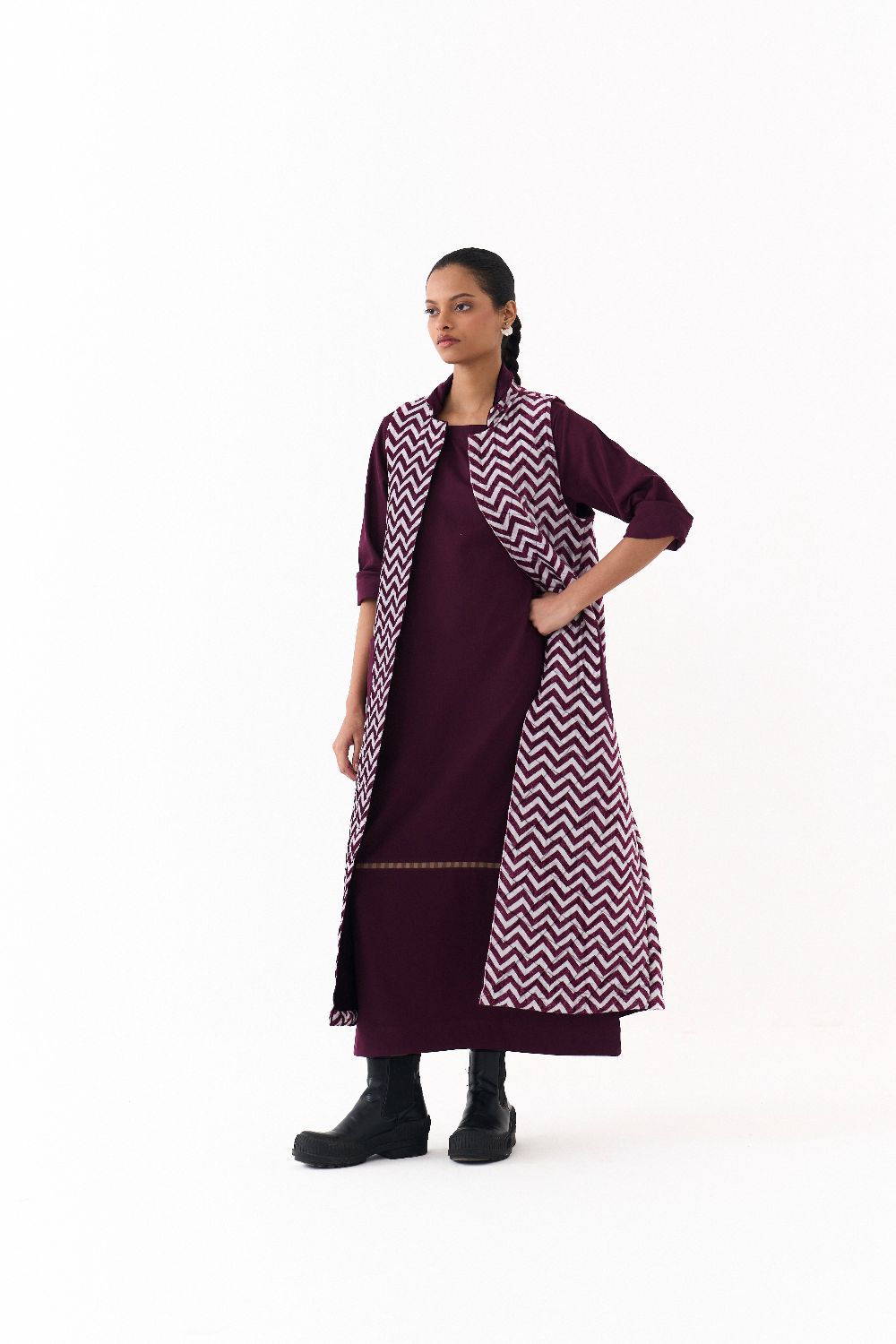 BACK PLEAT JACKET CO ORD (SET OF 2)-WINE