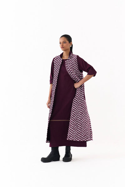 BACK PLEAT JACKET CO ORD (SET OF 2)-WINE