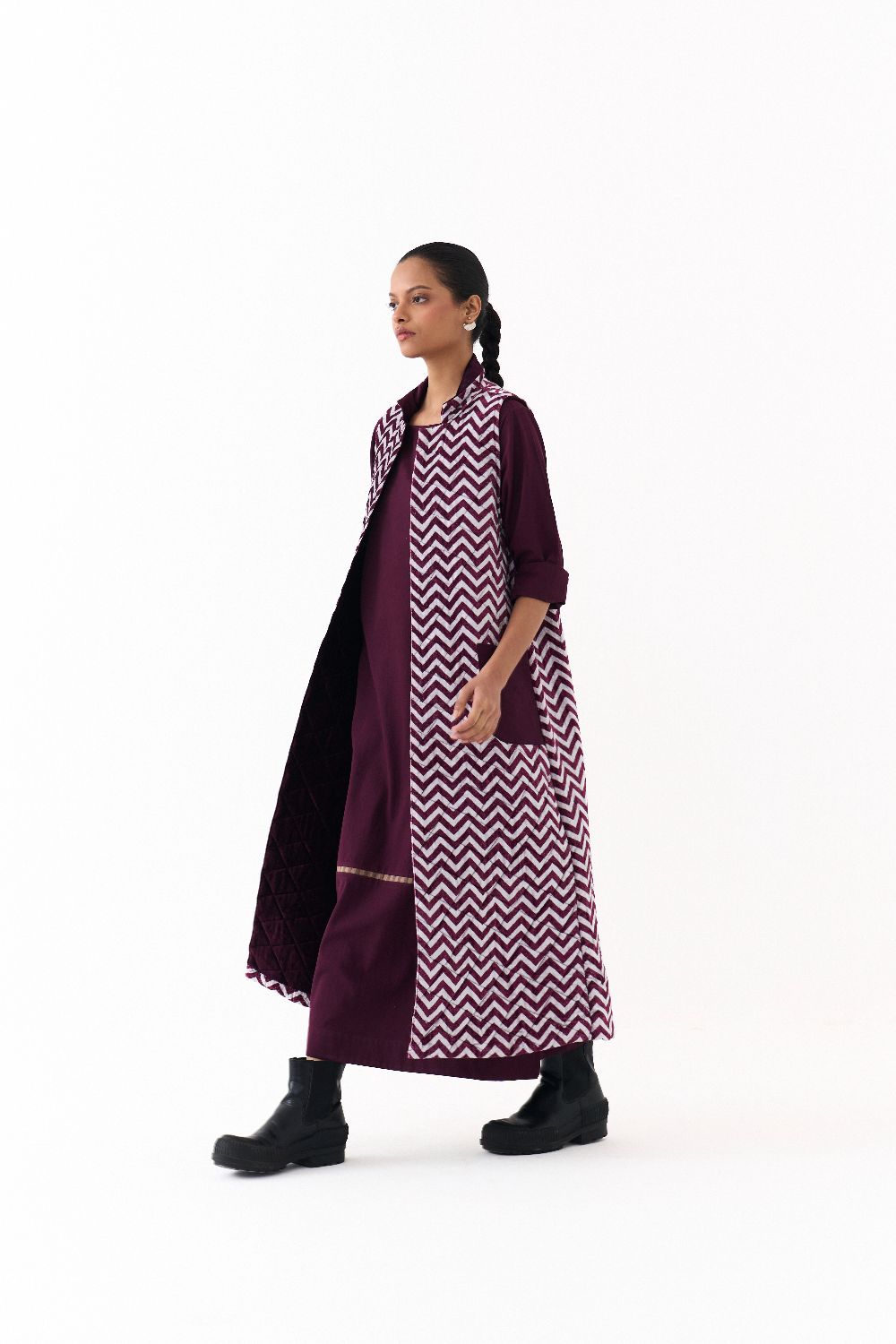 BACK PLEAT JACKET CO ORD (SET OF 2)-WINE