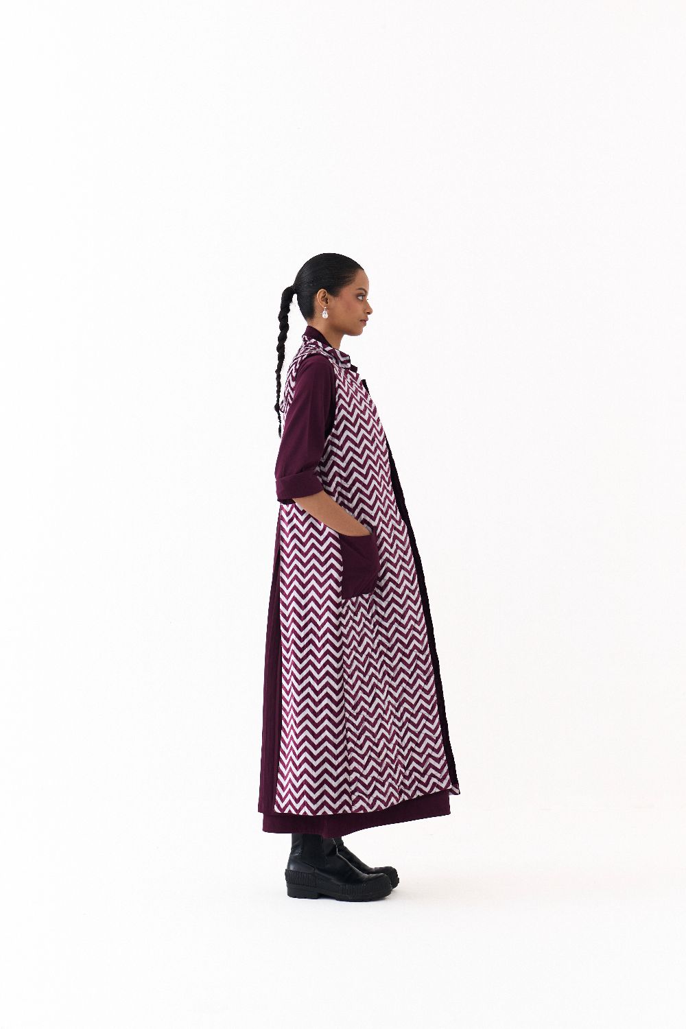 BACK PLEAT JACKET CO ORD (SET OF 2)-WINE