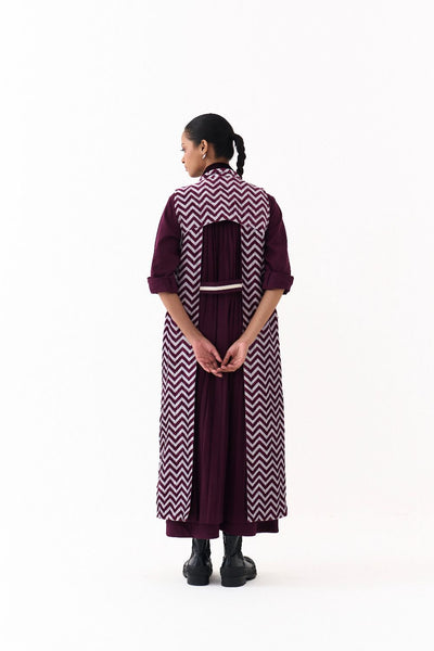 BACK PLEAT JACKET CO ORD (SET OF 2)-WINE