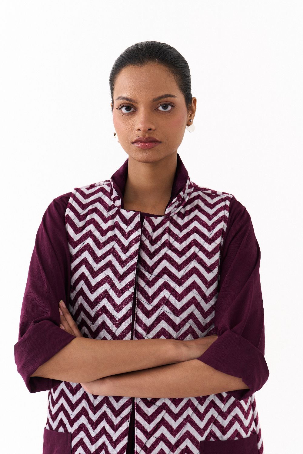 BACK PLEAT JACKET CO ORD (SET OF 2)-WINE