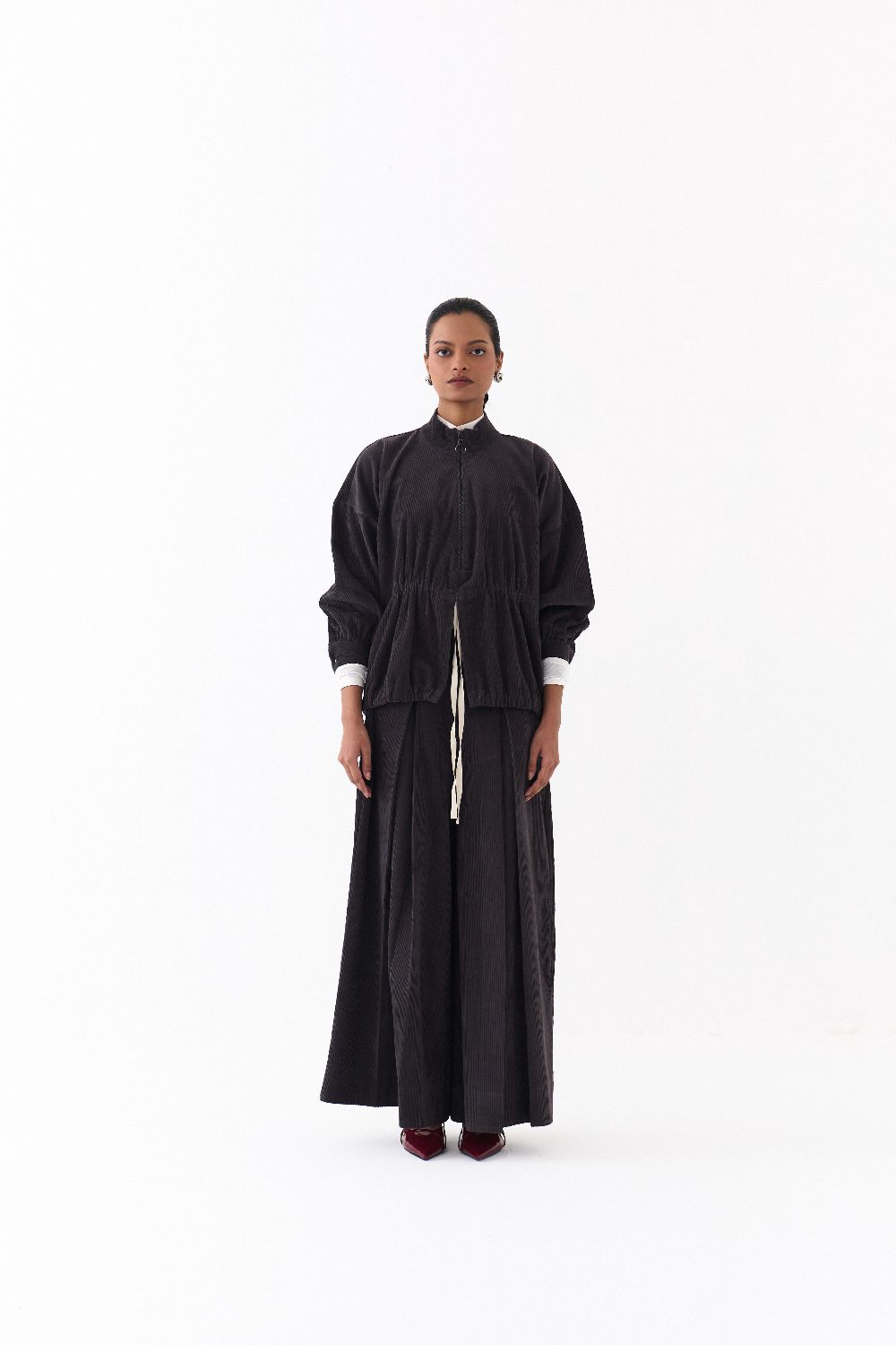 DRAWSTRING TOP CO ORD (SET OF 2)-GREY