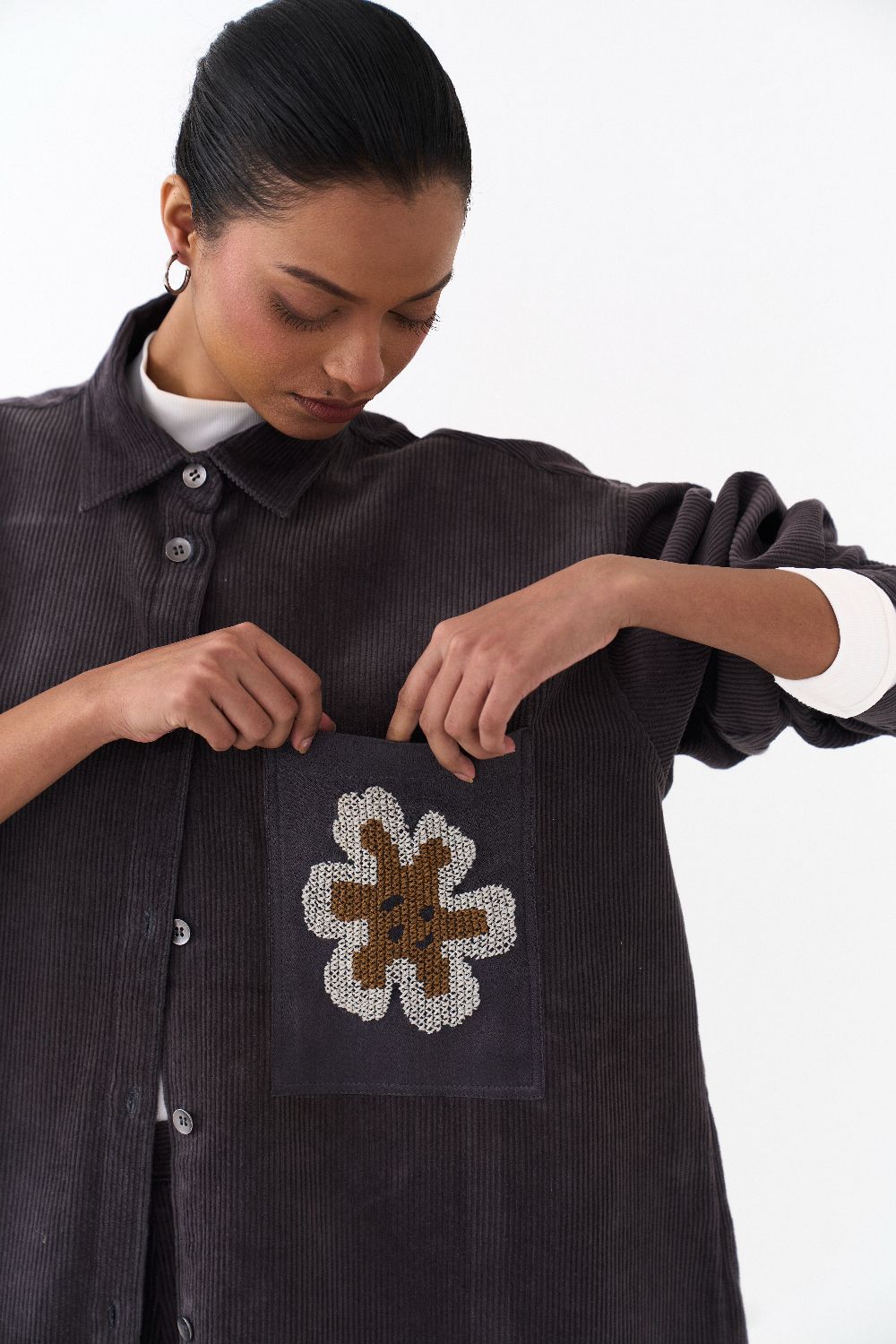 OVERSIZED U HEM SHIRT-GREY