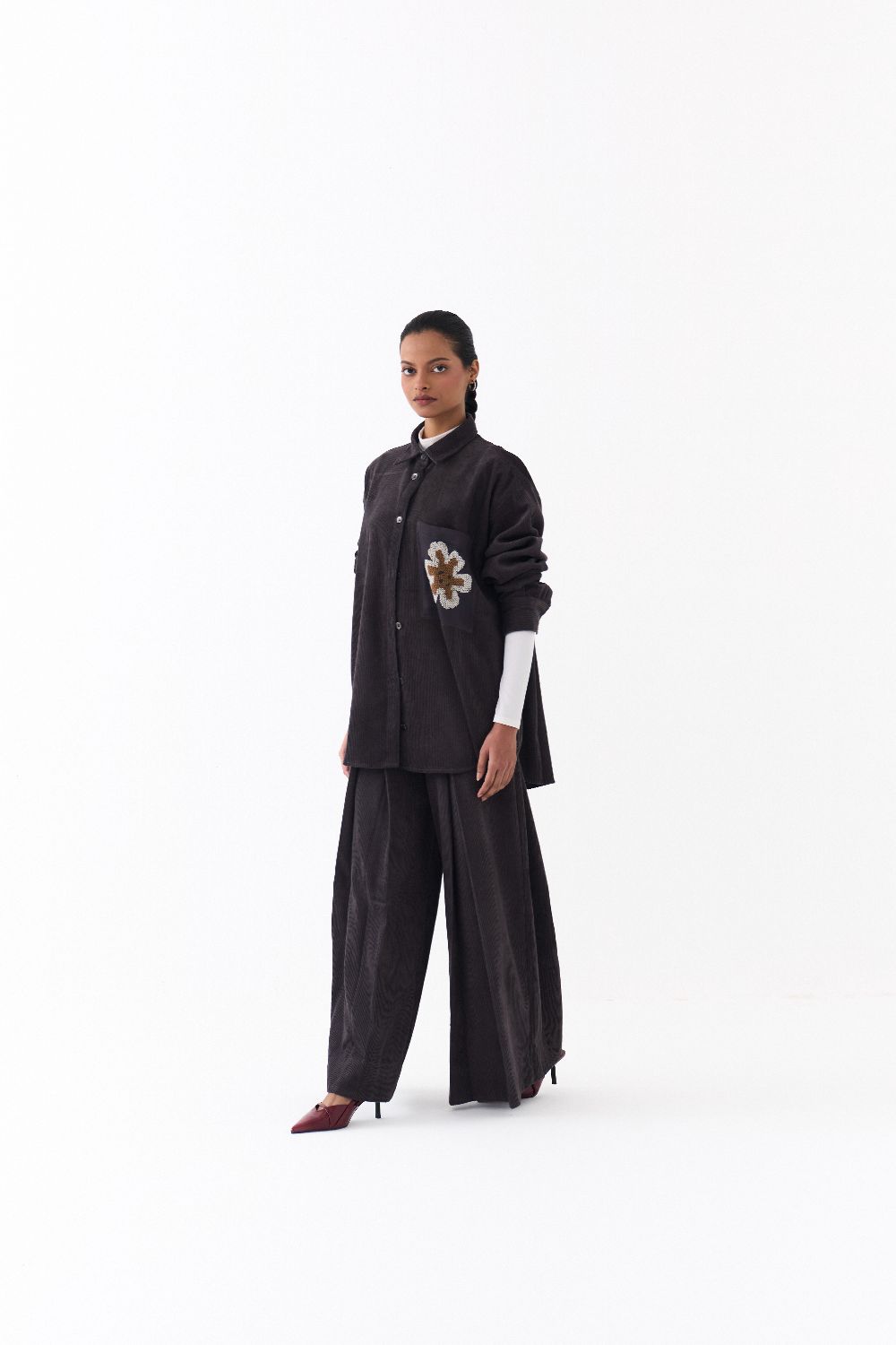 U HEM SHIRT OVERSIZED CO ORD (SET OF 2)-GREY