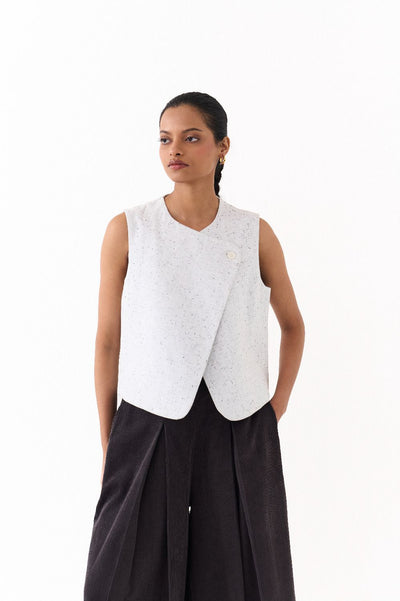 OVERLAP VEST-SPLASH PRINT IVORY