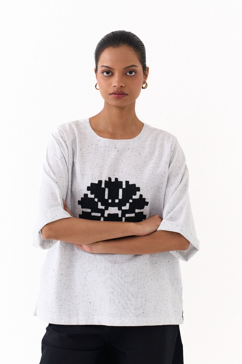 WAVE EMB. TOP-SPLASH PRINT IVORY