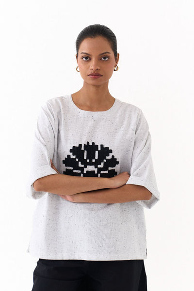 WAVE EMB. TOP-SPLASH PRINT IVORY