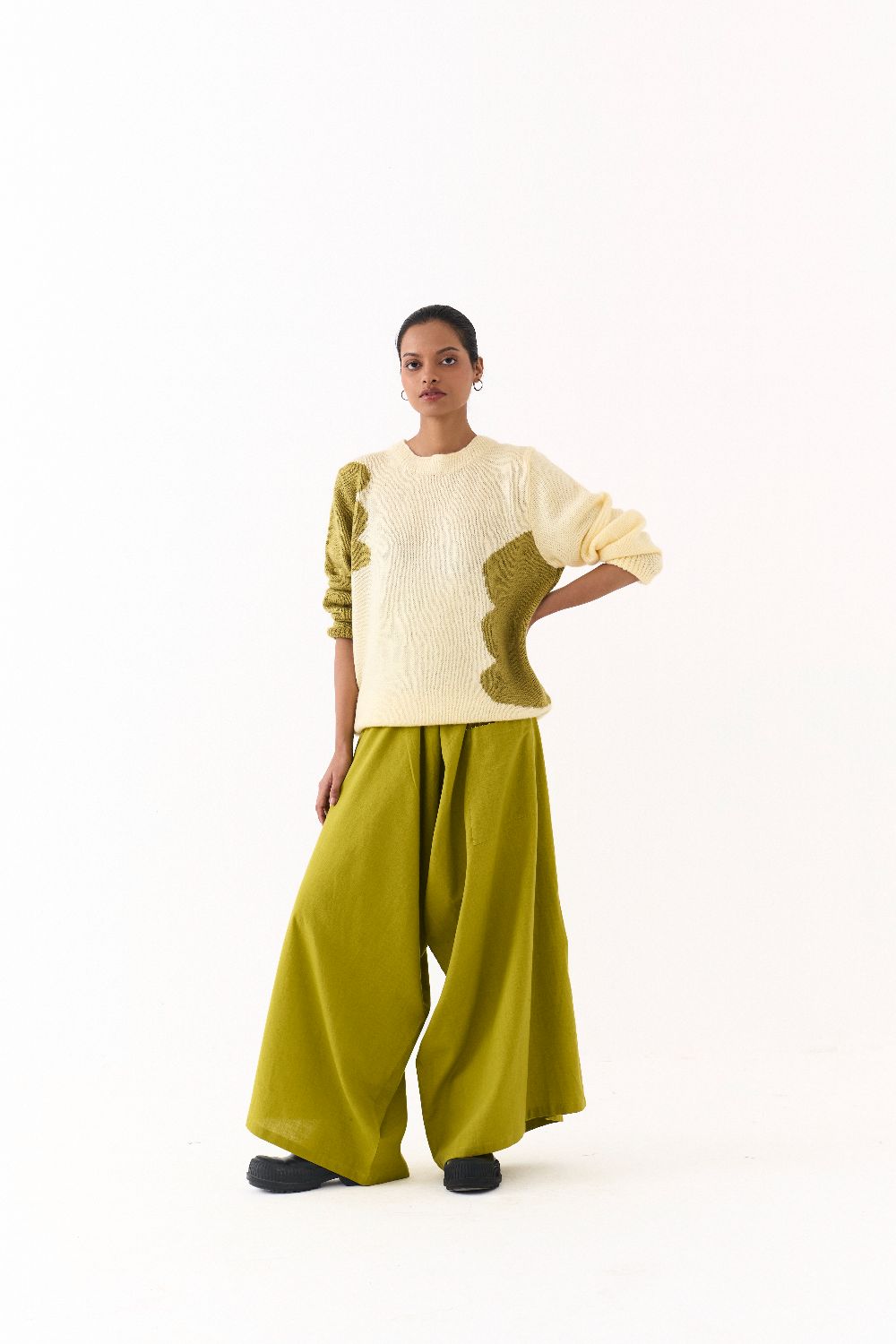 FLORAL SWEATER CO ORD (SET OF 2)-YELLOW & LIME