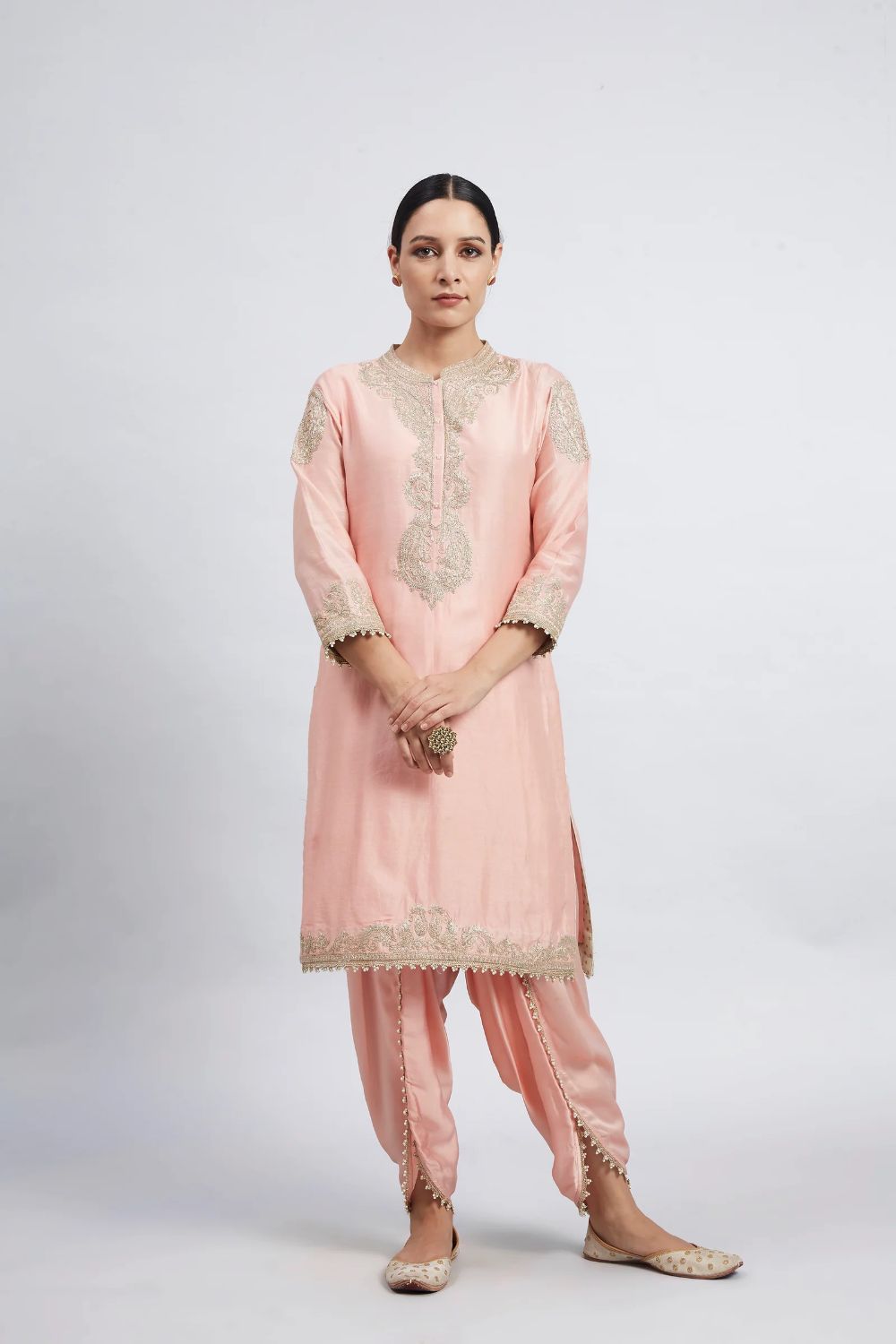 Aabisah Short kurta with dhoti-Carnation pink