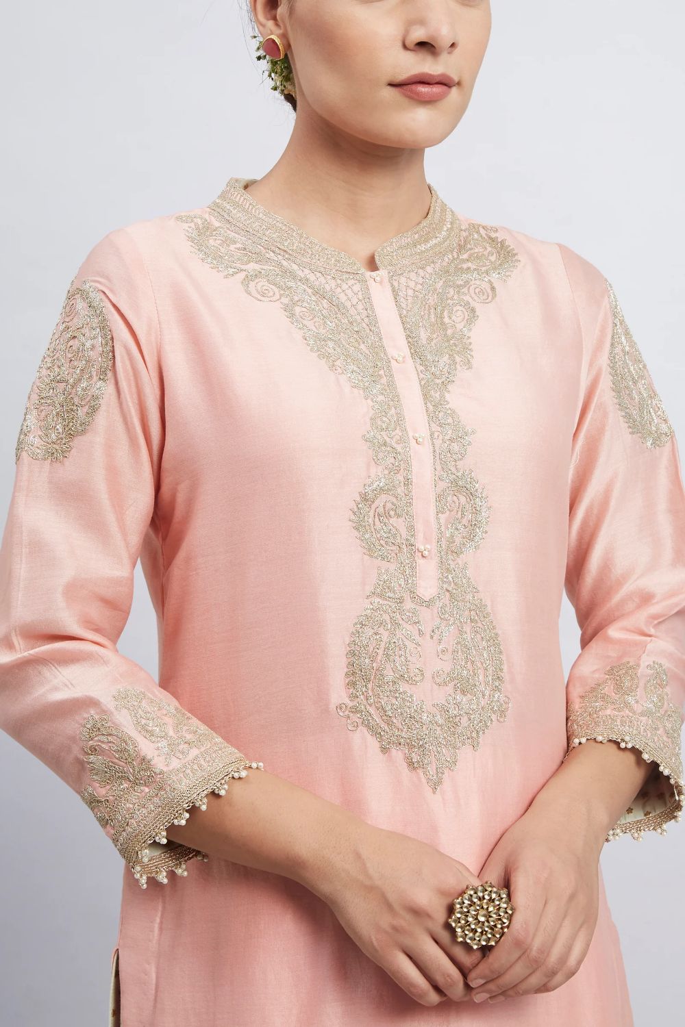 Aabisah Short kurta with dhoti-Carnation pink