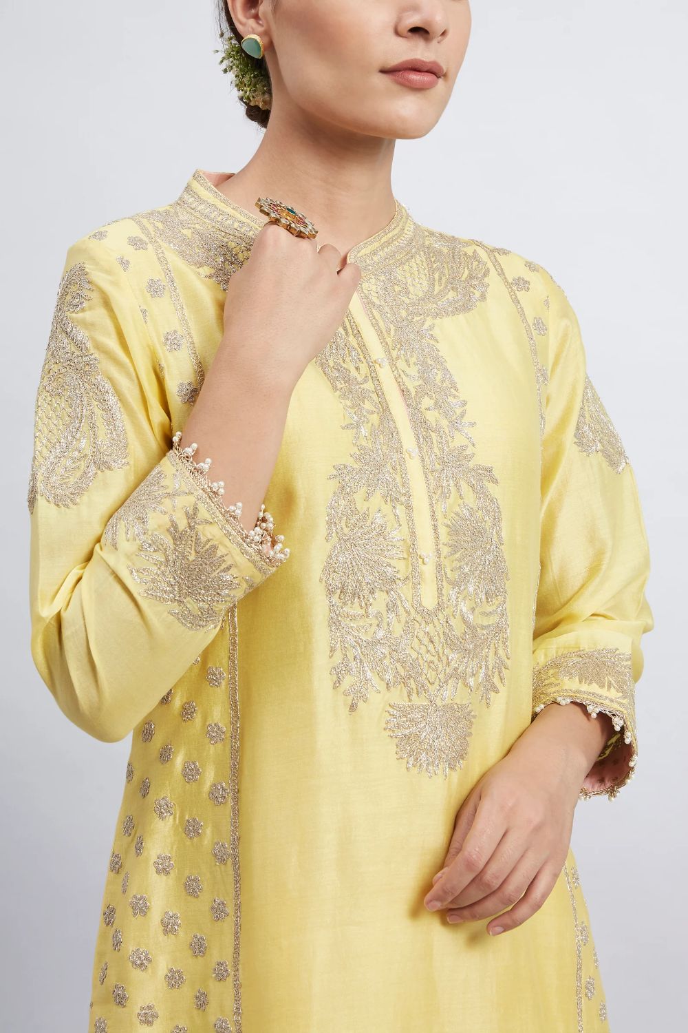 Aabish Short kurta with dhoti-Daffodil yellow