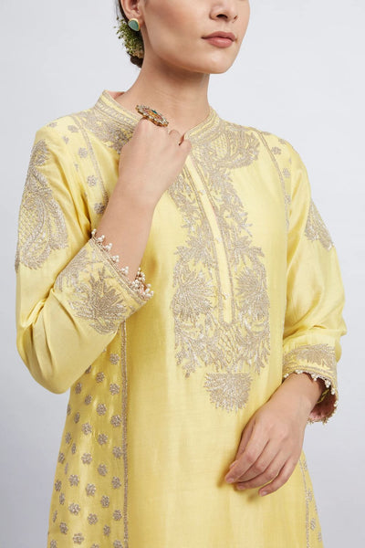 Aabish Short kurta with dhoti-Daffodil yellow