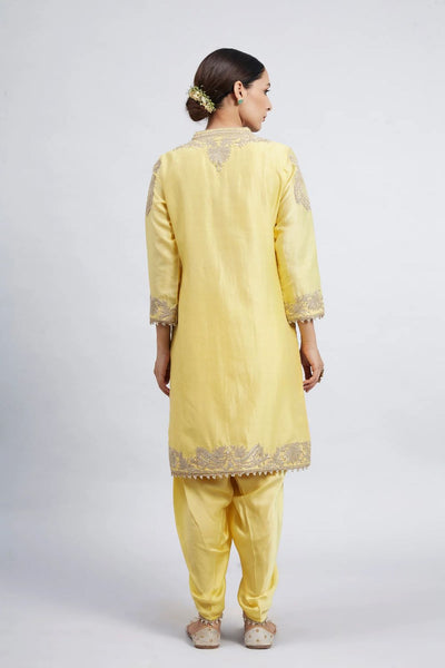 Aabish Short kurta with dhoti-Daffodil yellow