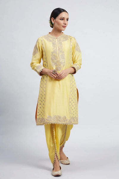 Aabish Short kurta with dhoti-Daffodil yellow