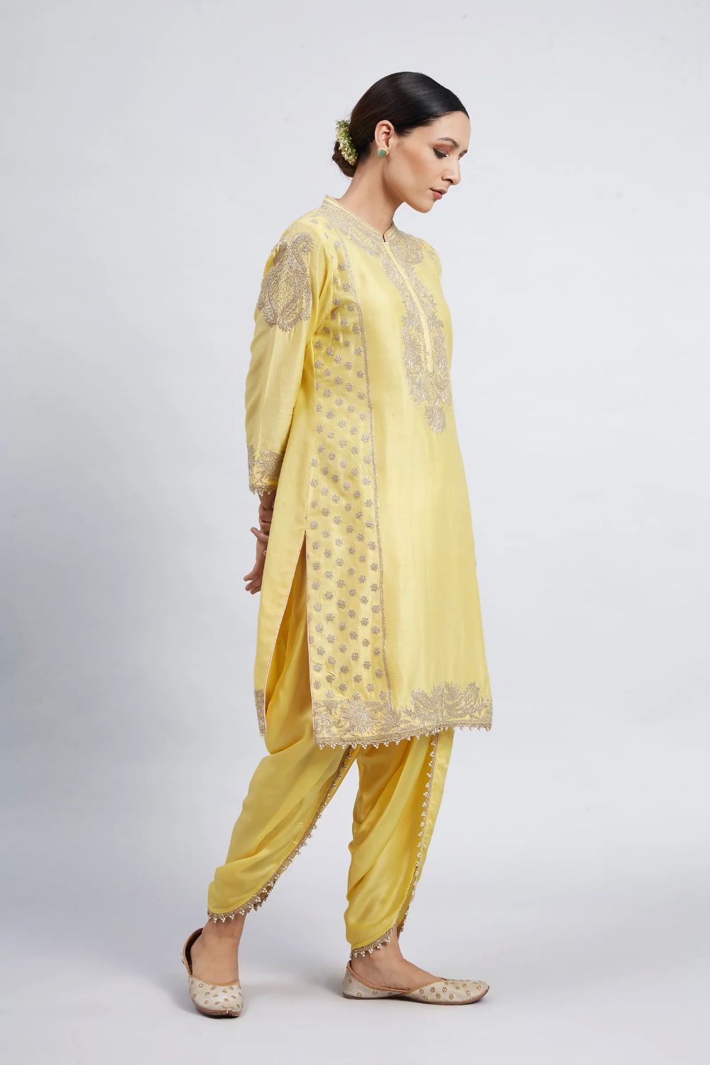 Aabish Short kurta with dhoti-Daffodil yellow
