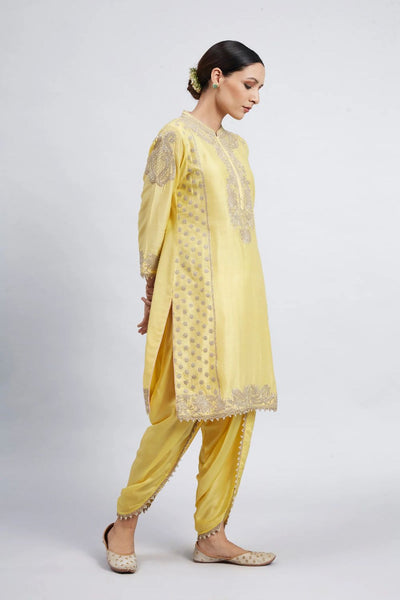 Aabish Short kurta with dhoti-Daffodil yellow