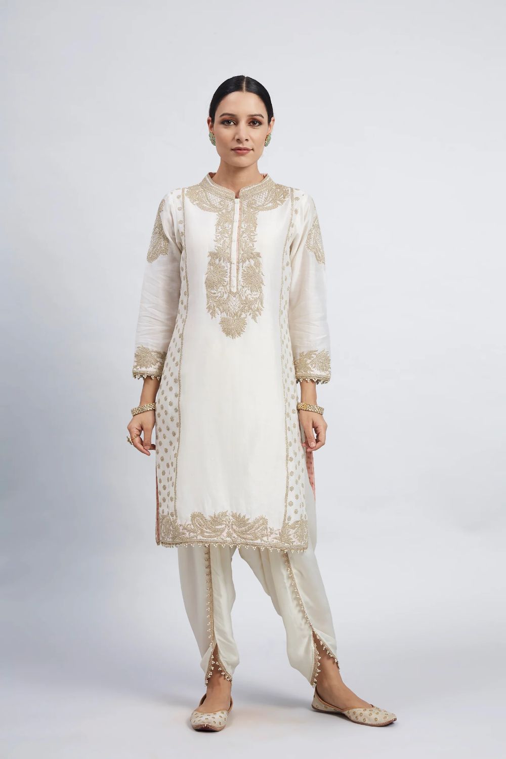 Aabish Short kurta with dhoti-Daisy Ivory
