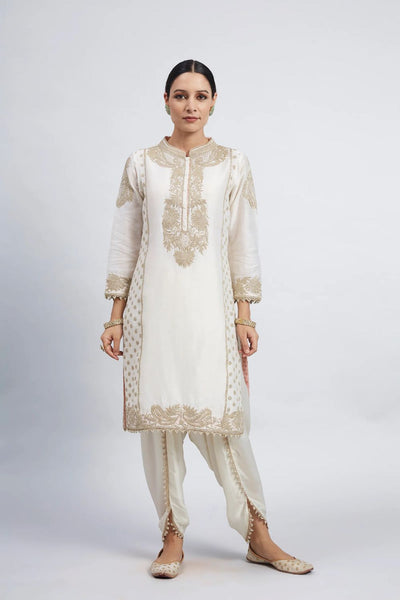 Aabish Short kurta with dhoti-Daisy Ivory