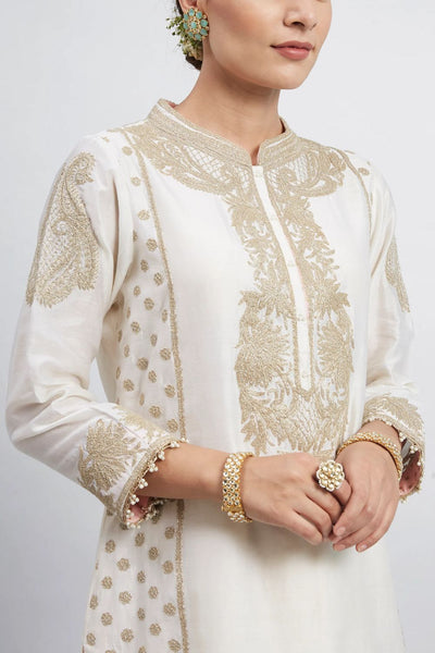 Aabish Short kurta with dhoti-Daisy Ivory
