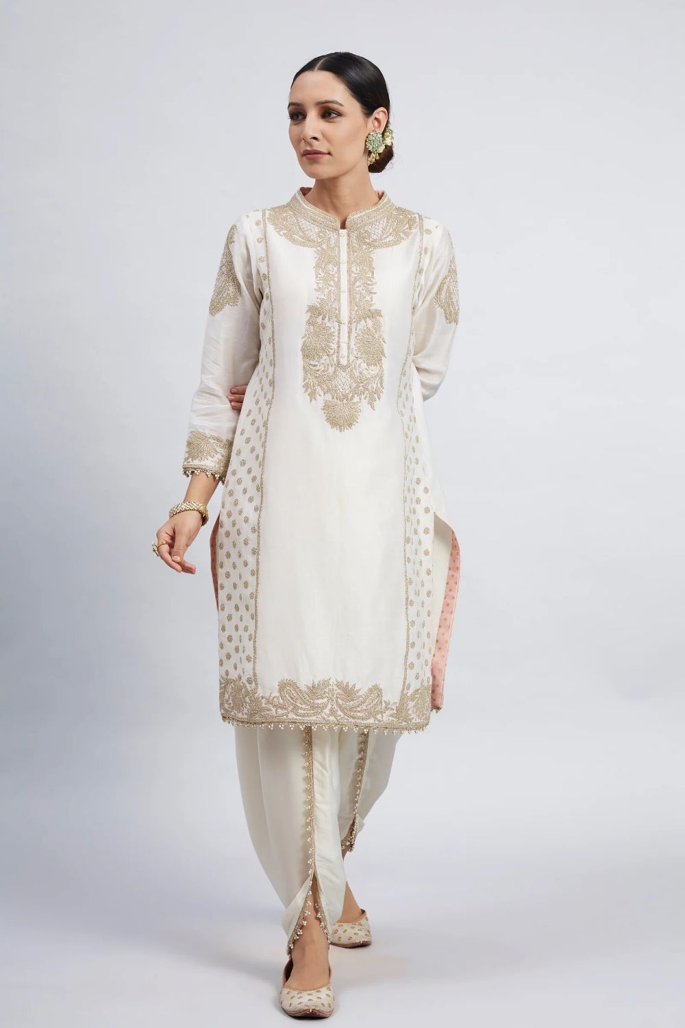 Aabish Short kurta with dhoti-Daisy Ivory