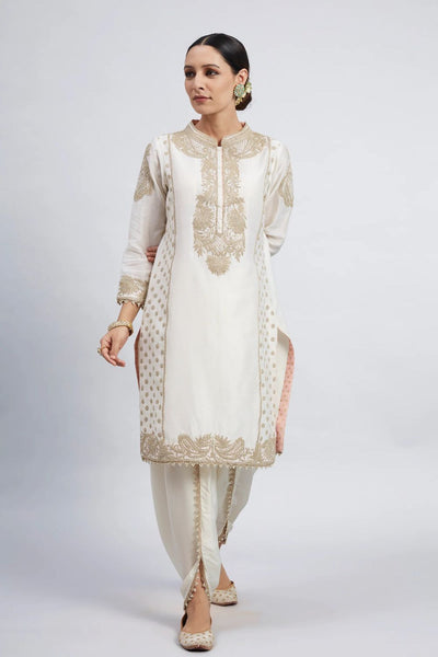 Aabish Short kurta with dhoti-Daisy Ivory