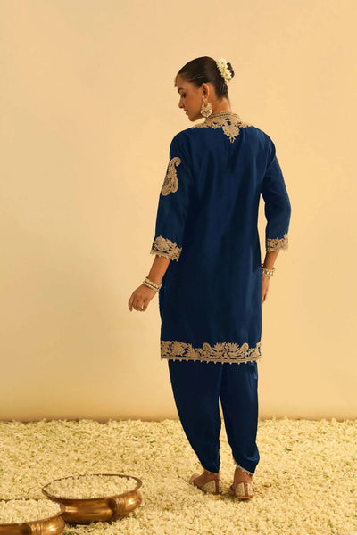 Aabish Short kurta with dhoti-Deep blue