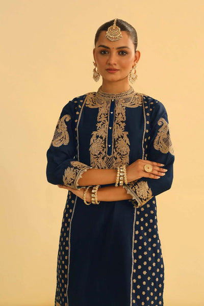 Aabish Short kurta with dhoti-Deep blue
