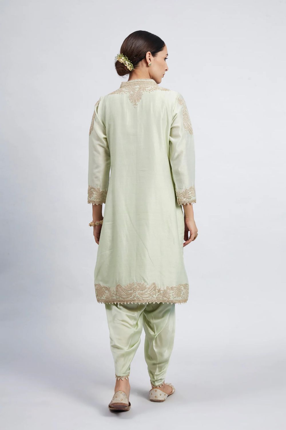 Aabish Short kurta with dhoti-Mint green