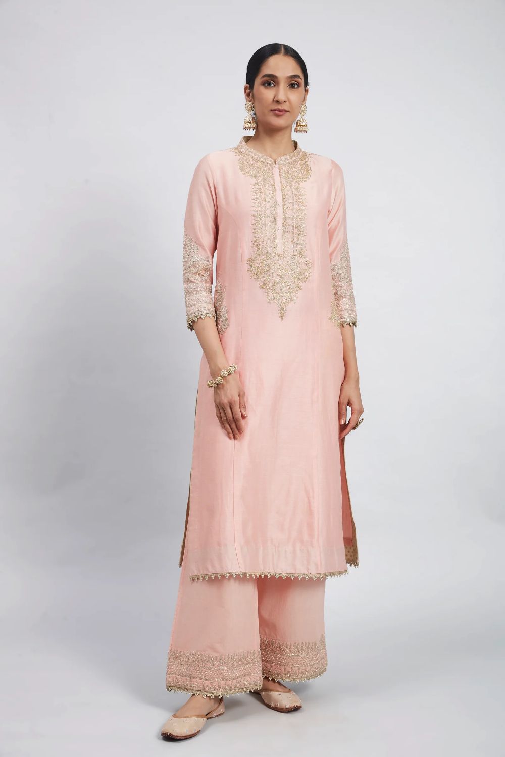 Aadah Long kurta with palazzo-Blush Pink