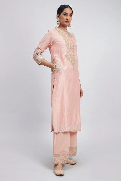 Aadah Long kurta with palazzo-Blush Pink