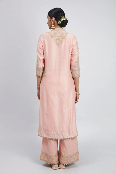 Aadah Long kurta with palazzo-Blush Pink