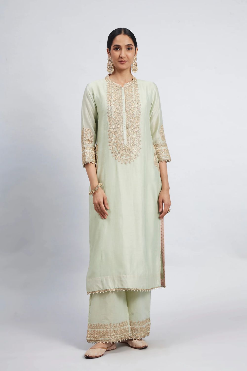 Aadirah Long kurta with palazzo-Mint green