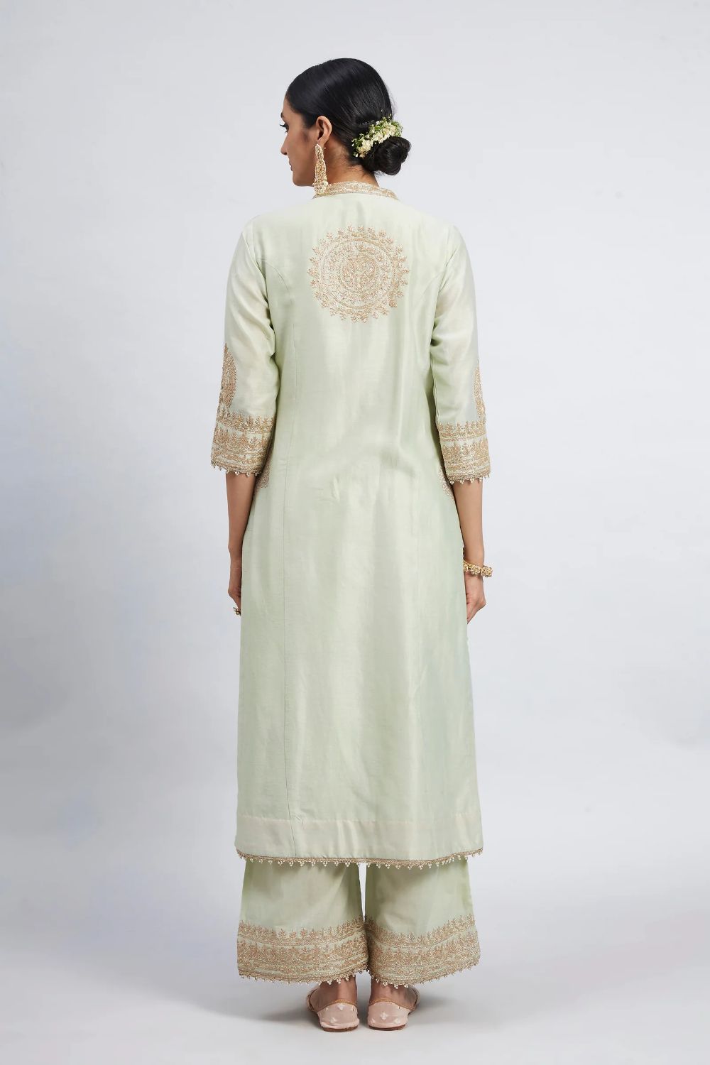 Aadirah Long kurta with palazzo-Mint green