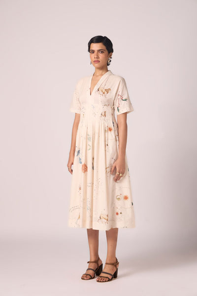 Aara Zodiac Print Pleated Dress