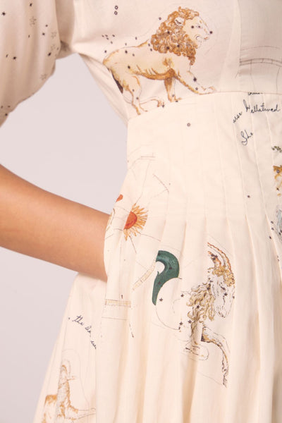 Aara Zodiac Print Pleated Dress