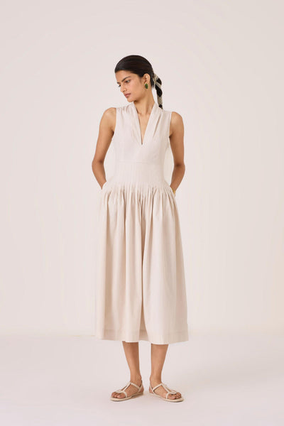 Aarini Ecru Cotton Dress