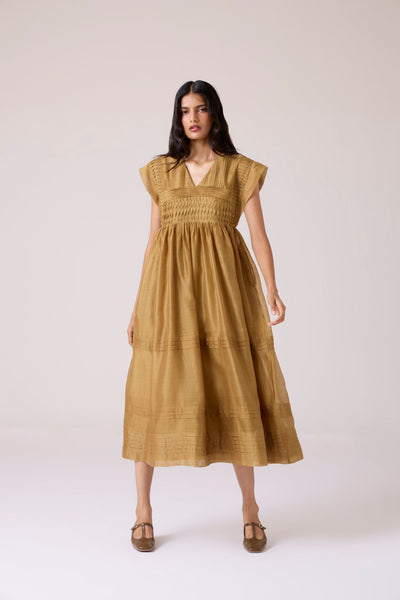 Aelia Yellow Handwoven Dress