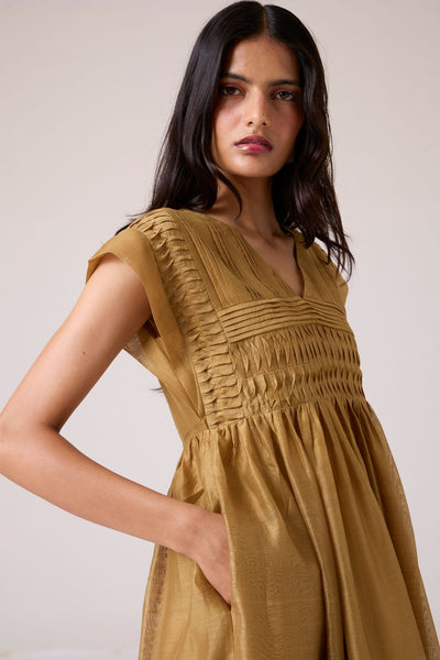 Aelia Yellow Handwoven Dress