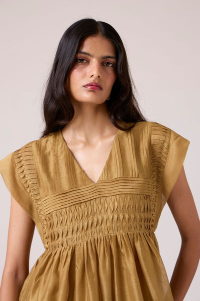 Aelia Yellow Handwoven Dress