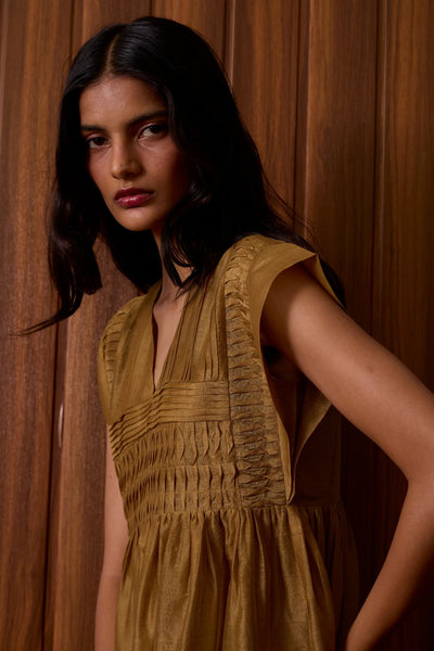Aelia Yellow Handwoven Dress