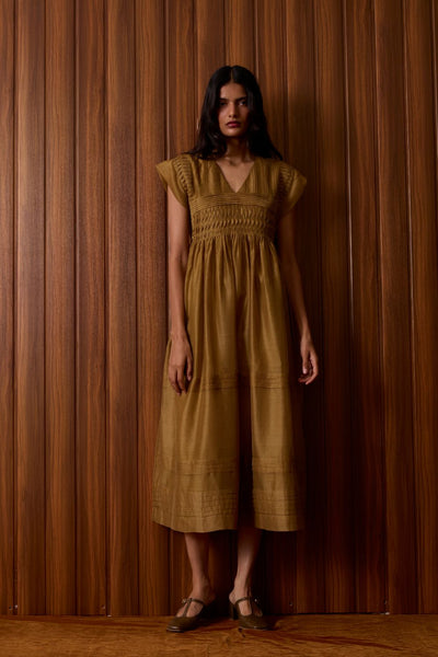 Aelia Yellow Handwoven Dress
