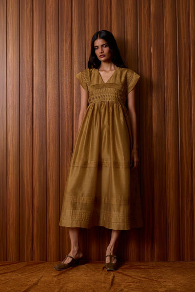 Aelia Yellow Handwoven Dress