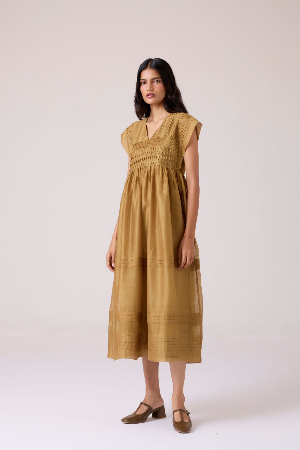 Aelia Yellow Handwoven Dress