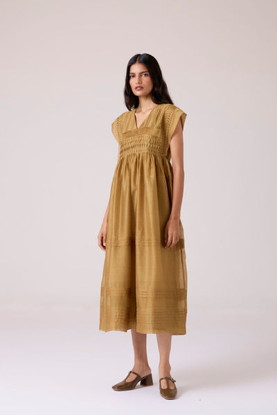 Aelia Yellow Handwoven Dress