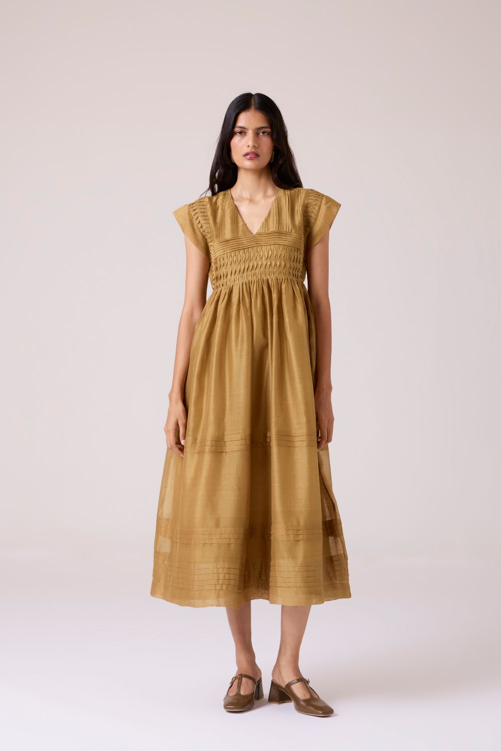 Aelia Yellow Handwoven Dress