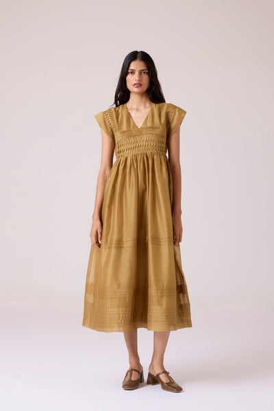 Aelia Yellow Handwoven Dress