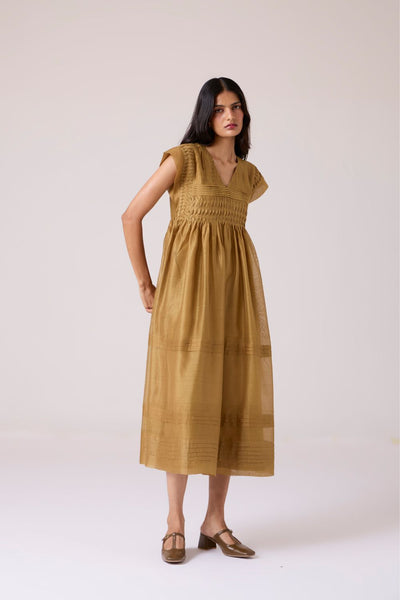 Aelia Yellow Handwoven Dress
