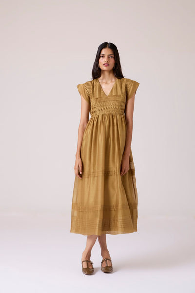 Aelia Yellow Handwoven Dress