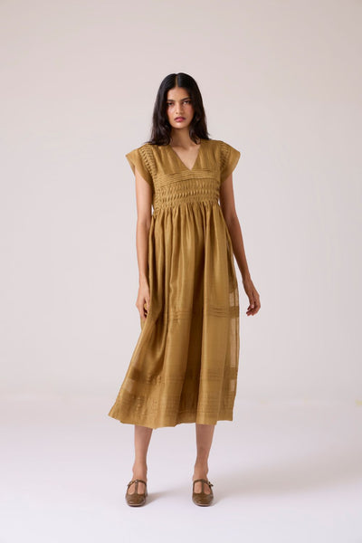 Aelia Yellow Handwoven Dress